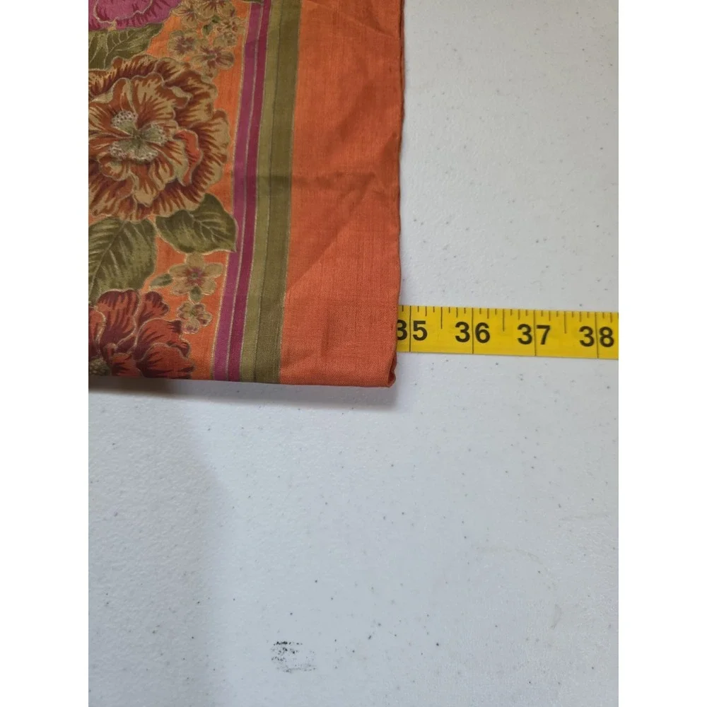 Pure Thai Silk Scarf Orange Floral Square Head Neck Bag Wrap Accessory Vintage